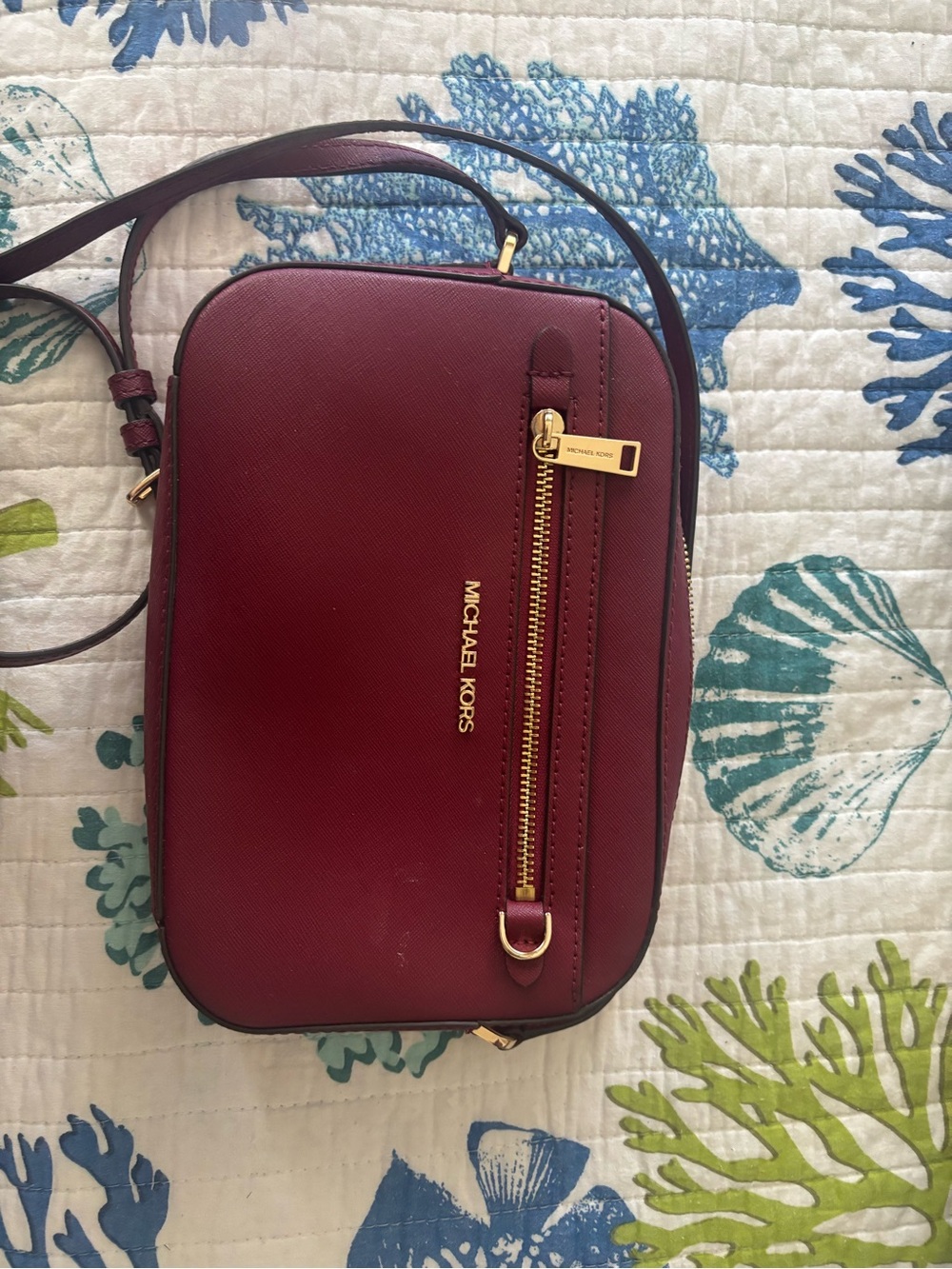 Michael Kors Saffiano Crossbody Bag - Wine